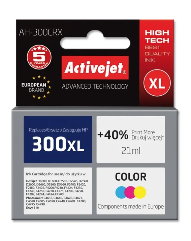 Activejet AH-300CRX Ink (replacement for HP 300XL CC644EE Premium 21 ml color)