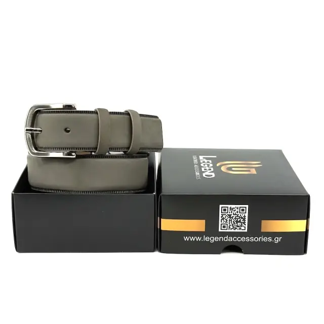 Γκρι Λαδί Δερμάτινη Ζώνη Nubuck 3,5 cm 2