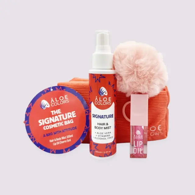 Aloe Colors Promo The Signature Cosmetic Bag Mist Μαλλιών & Σώματος 100ml & Έλαιο Χειλιών Charm 5ml & Νεσεσέρ 1σετ 2