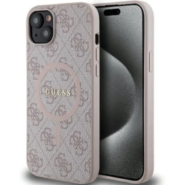 Guess 4g Collection Leather Metal Logo Magsafe Back Cover Πλαστικό Ροζ (iPhone 14 Pro Max)