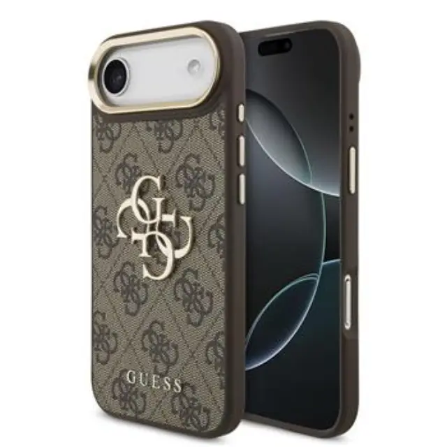 Guess PU Leather 4G Metal Logo Gold Frame Case for iPhone Air Brown
