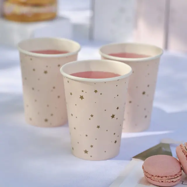 Ποτήρια Χάρτινα Pink and Gold Star - Πριγκίπισσα / 8 pcs