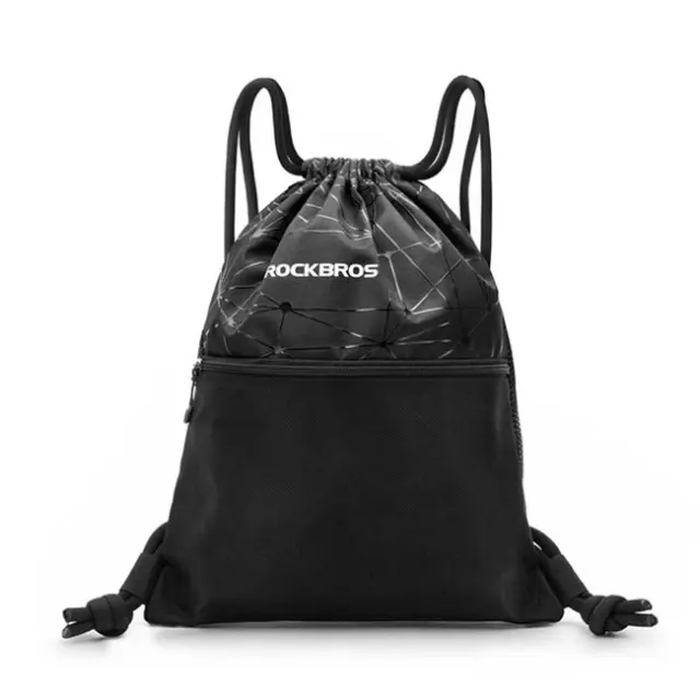 Rockbros D49-2 Sports Backpack Bag with Drawstring Zipper Pocket & Ventilated Back 9L Black