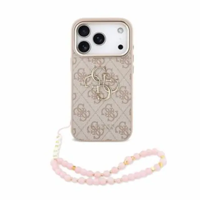 Guess PU 4G Metal Logo Strap Case for iPhone 18 Pro Pink