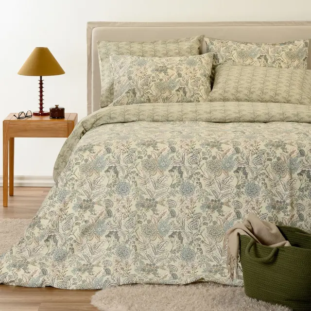 Πάπλωμα 220x240 Υπέρδιπλο 350gsm Ultra Line Melinen Eduarda Olive-Aqua 100% βαμβακερό