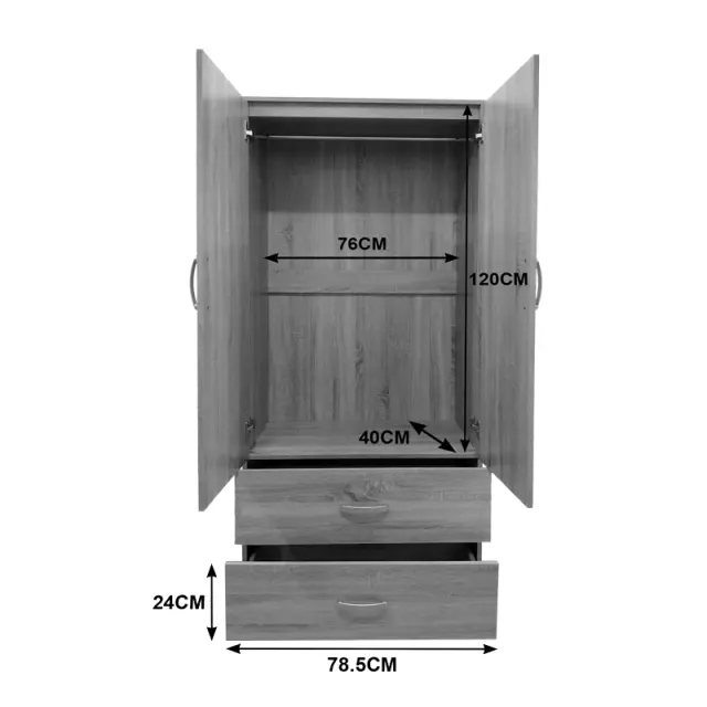 Ντουλάπα δίφυλλη με 2 συρτάρια Athos pakoworld σε λευκή απόχρωση 80x42x180εκ 2