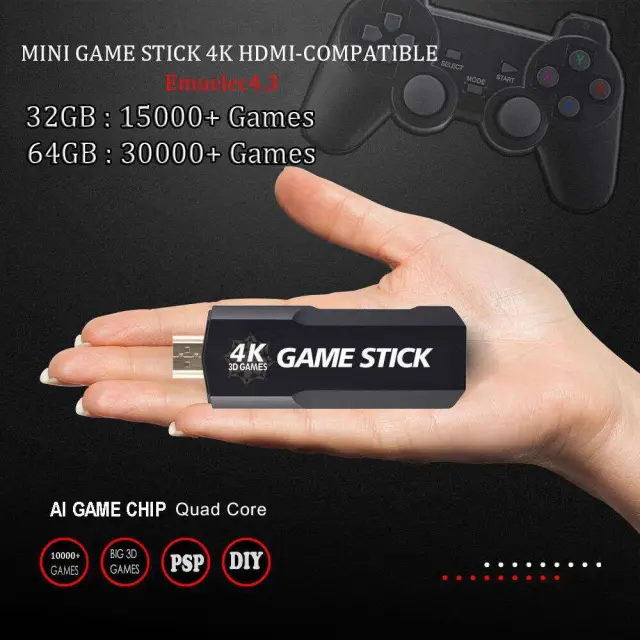 Κονσόλα με 10000 παιχνίδια 2.4G HDMI 4K HD 128GB με 2 ασύρματα τηλεχειριστήρια - TV Video Game Stick X2 3