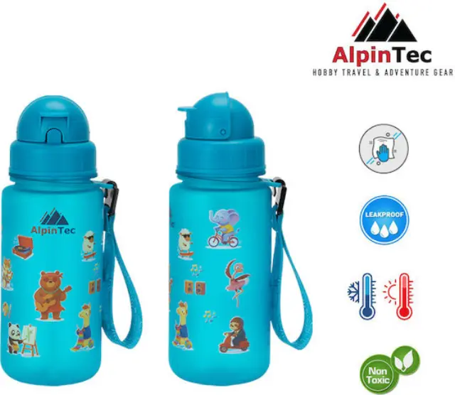 AlpinPro Πλαστικό Παγούρι Με Καλαμάκι Aqua Ζωα 400ml