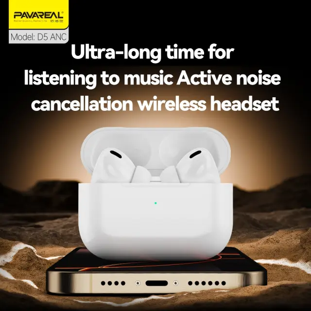 Pavareal In-ear Bluetooth Handsfree Ακουστικά με Θήκη Φόρτισης Άσπρα D5 ANC 2