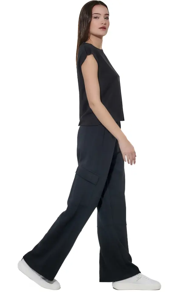 Body Action Women's Modal Wide -Leg Trousers Black 021624-01-01 - S