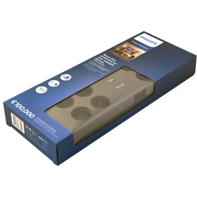 Πολύπριζο Ασφαλείας Philips SPN3180A/GRS - 8x Schuko - Με Διακόπτη On/Off - Προστασία Υπέρτασης - Καλώδιο 2m - ΓκριSPN3180A/GRS 2