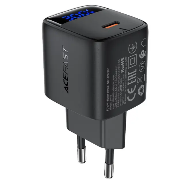 Φορτιστής Ταξιδίου Acefast A115 Fast Charging USB-C PD30W 3.0A GaN με LED Ένδειξη Φόρτισης Μαύρος