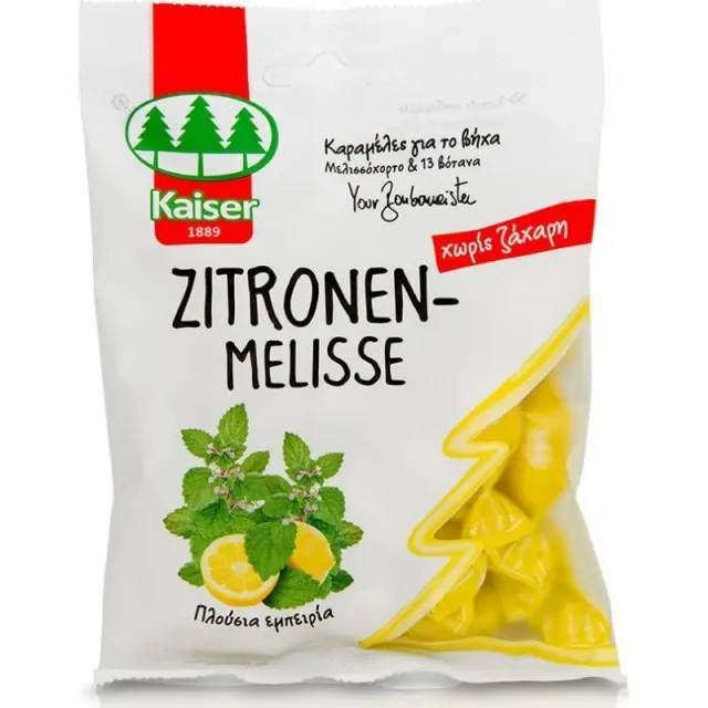 Kaiser ZitronenMelisse Καραμέλες για τον Ερεθισμένο Λαιμό & το Βήχα με Μελισσόχορτο & 13 Βότανα - Χωρίς Ζάχαρη 60gr