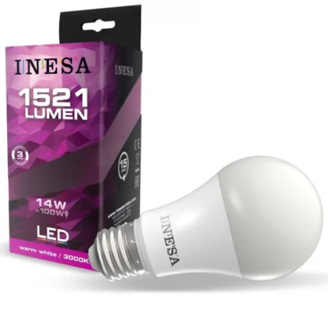 LED Bulb GLS A60 E27 14W 3000K G3 180°