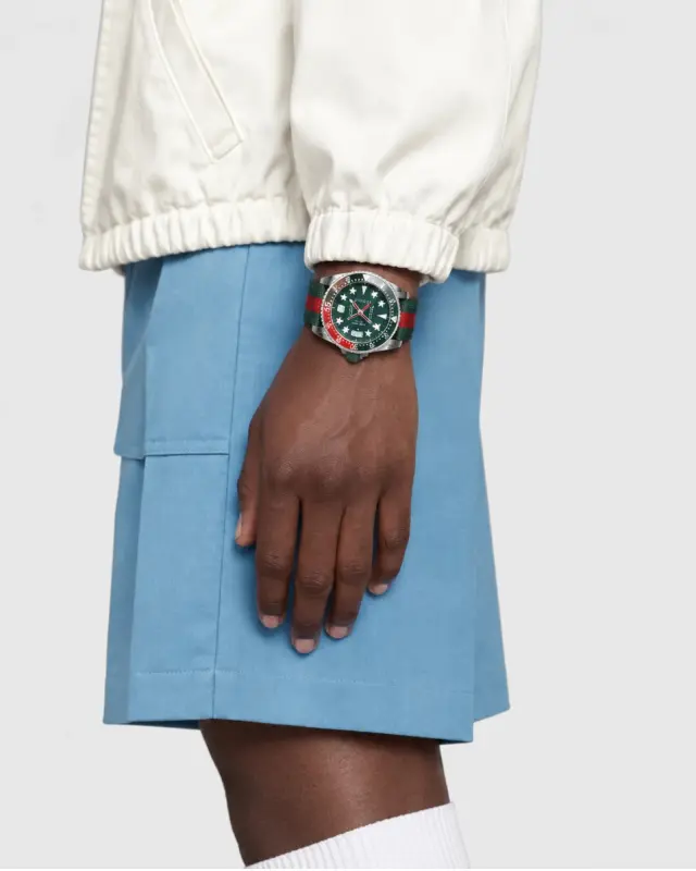 Gucci Dive YA136339 Ανδρικό Ρολόι 40mm Πράσινο με Κόκκινο-Πράσινο Web Λουράκι - One Size 3
