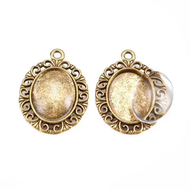 Καστόνι Κρεμαστό 29.5x21x2mm με Καμπουσόν - Antique Gold - 10τεμ