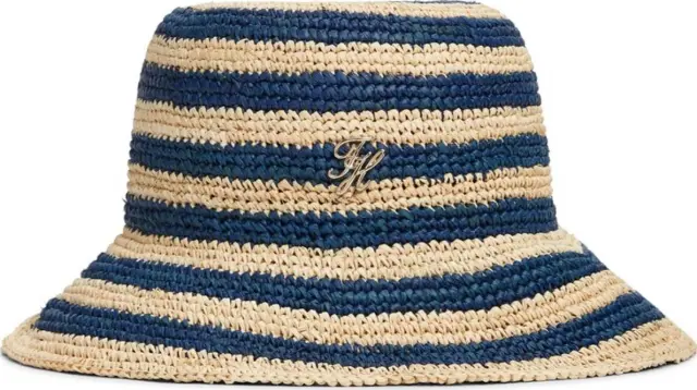 Tommy Hilfiger Γυναικείο Μεσαίο Καπέλο Bucket Logo Striped Raffia Μπλε/Μπεζ