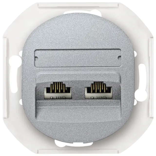 EON E614.S Data socket double without cover frame 2xRJ45 Cat 5e UTP, silver 15.005.0183