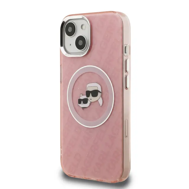 Karl Lagerfeld IML K&CH Heads Repeated Logo MagSafe Case for iPhone 15 Pink 2