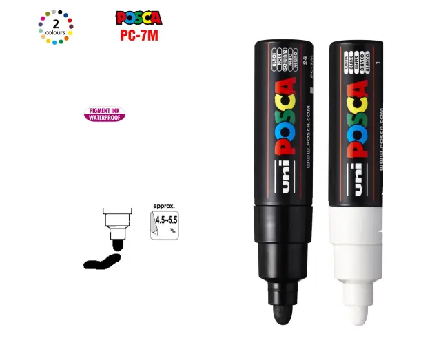 Μαρκαδόρος Σχεδίου Uni Posca PC-7M με πάχος μύτης 4.5-5.5mm - WhitePC-7M(E) - AΣΠPO 2