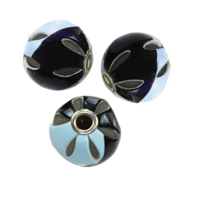 Χάντρα Δερμάτινη Round Azure & Black Ø14mm - 5τεμ