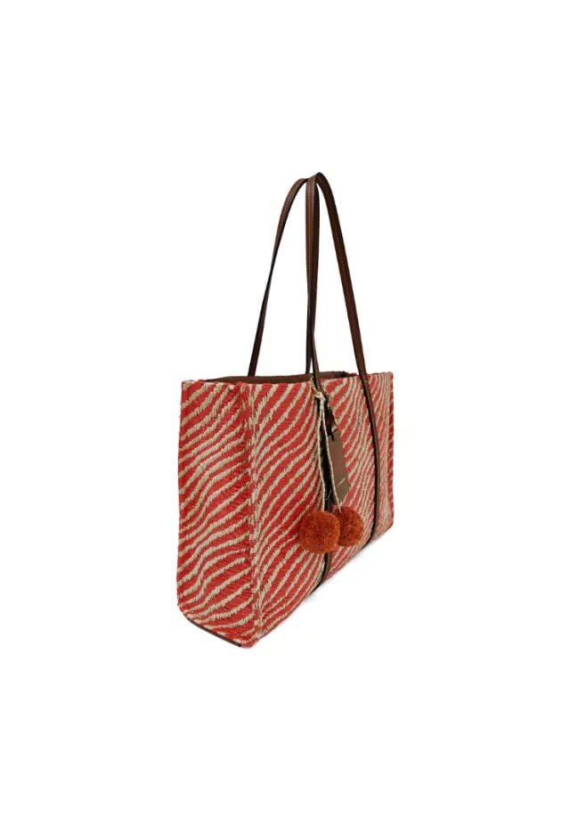 LE PANDORINE - Sunny shopping bag with coral pom-pom detail 2
