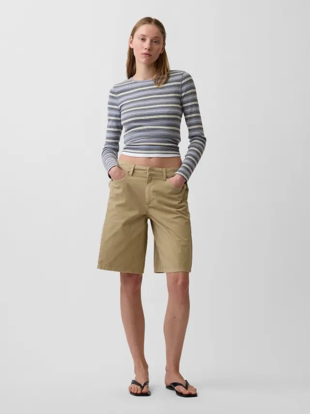 Γυναικείο Mid Rise Σορτς με Πιέτες iconic khaki - 0