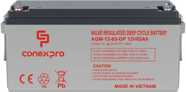 Conexpro batery AGM 12V, 65Ah, lifetime 10 years, M6, Deep cycle