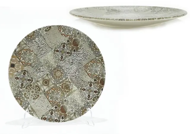 Πιάτο Μπλε Σχέδιο Maiolica Beige Opaco Πορσελάνη Φ26cm