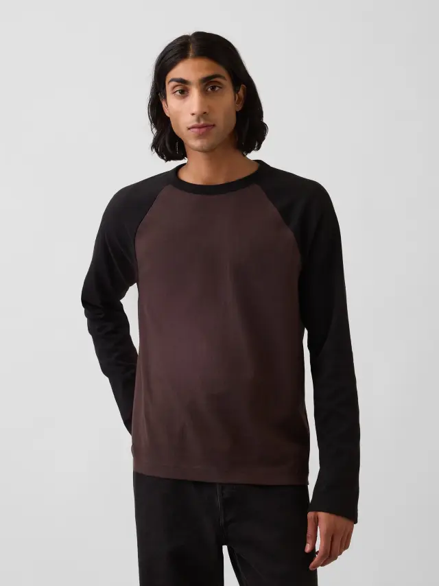 Ανδρική Μπλούζα Heavyweight Relaxed Γραμμής Warm dark brown