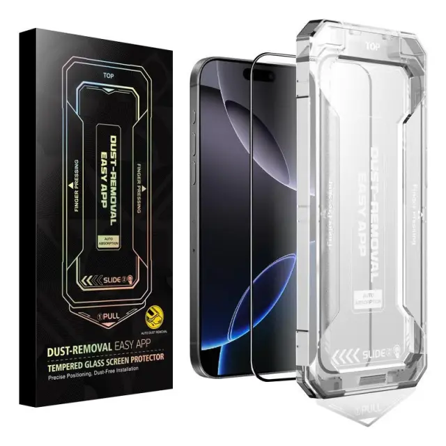 Full Cover Tempered Glass με Οδηγό για iPhone 17/16 Pro-Black OEM 3