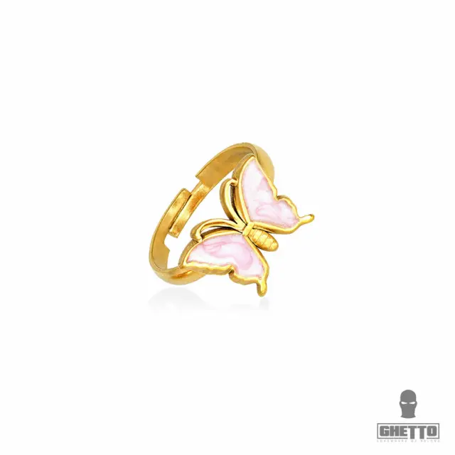 Ghetto Butterfly Shaped Adjustable Gold Ring Pink