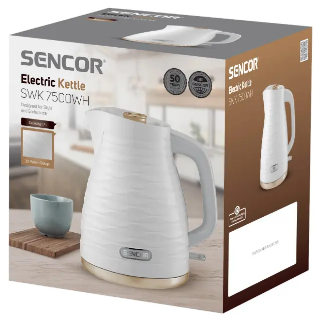 Βραστήρας με 3D Pattern Design 1,7lt 2200W Sencor SWK 7500WH Λευκό 2