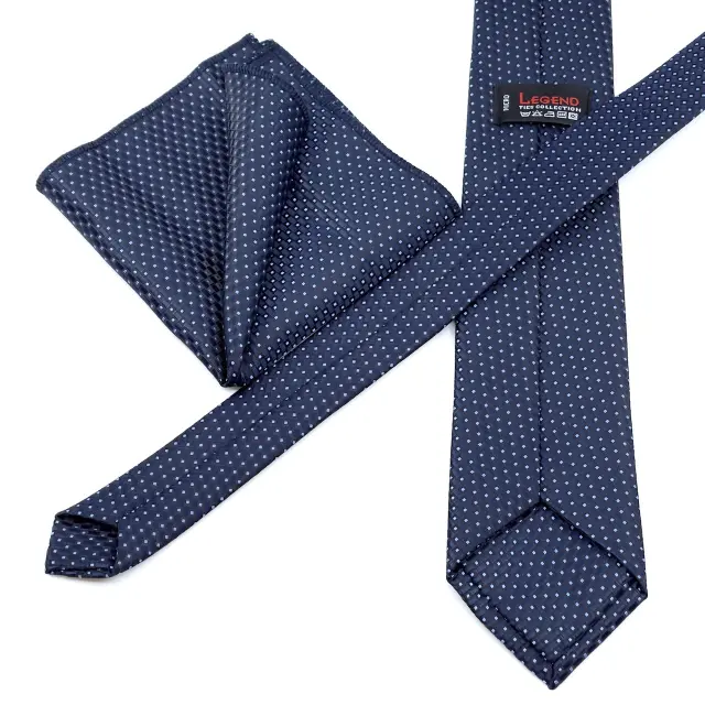 Γραβάτα Microfiber σε Μπλε Μοτίβο Σετ με Μαντηλάκι 2