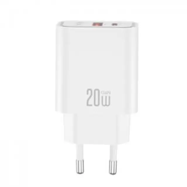 Universal φορτιστής με 2 εξόδους, 1x USB-A & 1x USB-C, 20W σε λευκό χρώμα 2