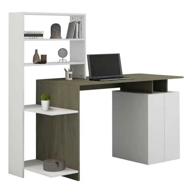 ΓΡΑΦΕΙΟ ΜΕ ΒΙΒΛΙΟΘΗΚΗ ΜΕΛΑΜΙΝΗ OLIVE GREY ΛΕΥΚΟ 146,3x55x128,8Υεκ.FB98886.11
