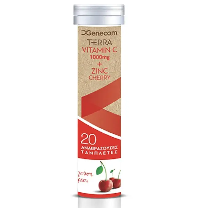 GENECOM Terra Vitamin C 1000 mg & Zinc Βιταμίνη για Ενέργεια & Ανοσοποιητικό 1000mg Κεράσι 20 αναβράζοντα δισκία