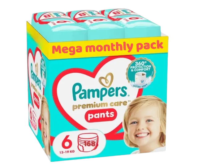 Pampers Premium Care Pants Mega Monthly Pack no6 (15+kg) 168 Πάνες – Βρακάκι