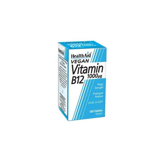 HealthAid Vitamin B12 1000 μg – Βιταμίνη B12 για Ενέργεια, Νευρικό Σύστημα & Φυσιολογικά Επίπεδα B12, 100 Vegan Ταμπλέτες