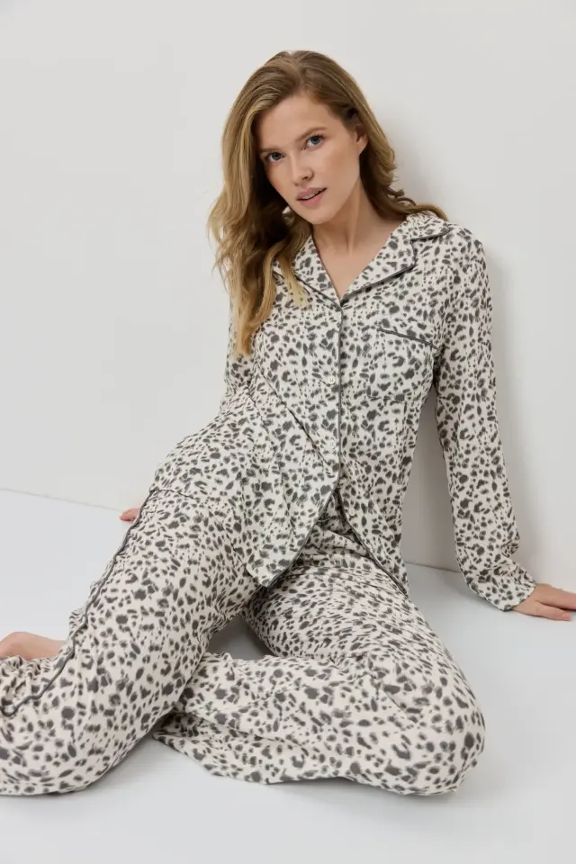 Aruelle Asha Πιτζάμα Βισκόζης Κουμπωτή Με Soft Animal Print Σχέδιο 3