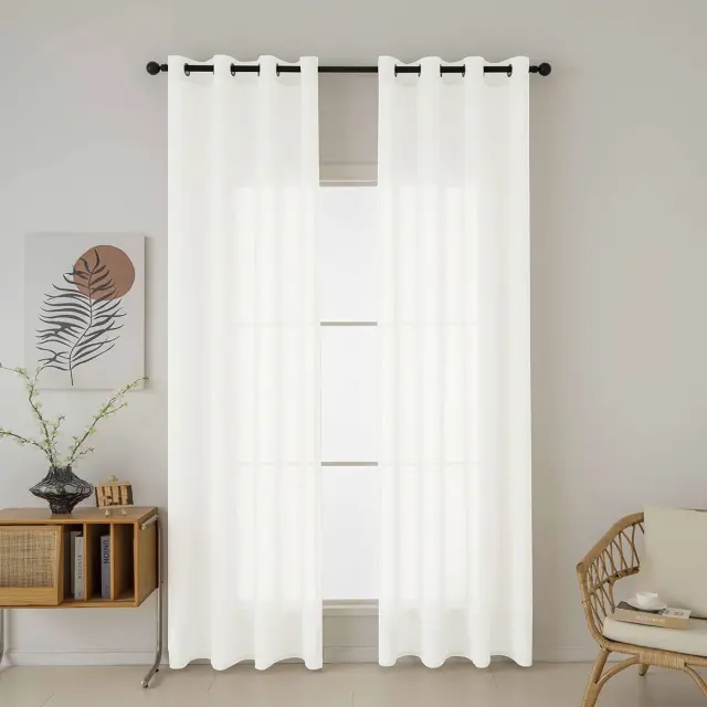 Beauty Home Κουρτίνα γάζα μονόχρωμη με 8 μεταλλικούς κρίκους Fit Art 8447 140x270 Εκρού