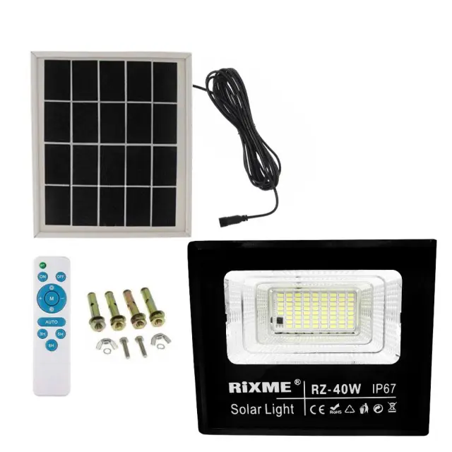 Led Αδιάβροχος Ηλιακός Προβολέας 40W 5600LM με Πάνελ και Τηλεχειριστήριο Rixme RZSL-8200