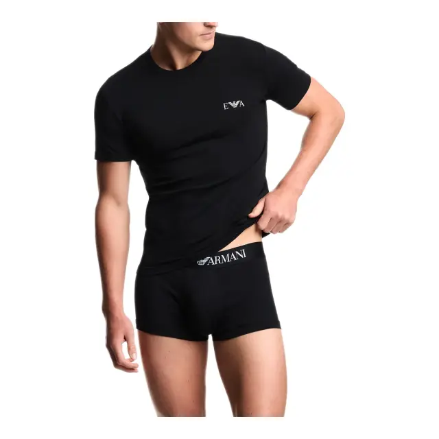 Emporio Armani Ανδρικό T-Shirt Lounge Stretch Cotton - Διπλό Πακέτο, Χρώμα Μαύρο-Μαύρο 2