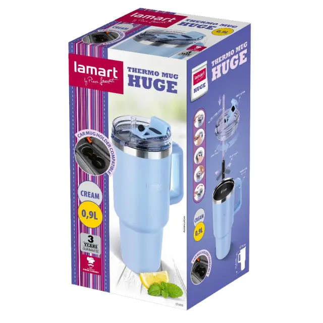 Ποτήρι Θερμός από Ανοξείδωτο & Πλαστικό 900ml HUGE Lamart LT4090 Μπλε 2