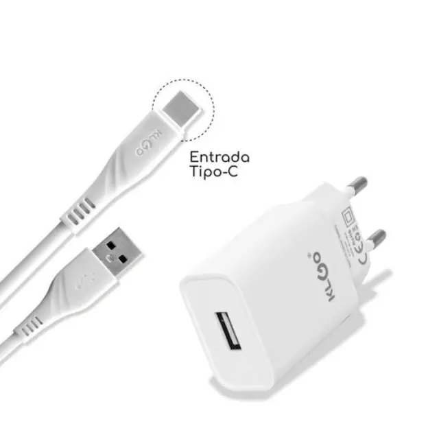 KLGO Φορτιστής με Θύρα USB-A και Καλώδιο USB-C Λευκός (KC-09T) 2