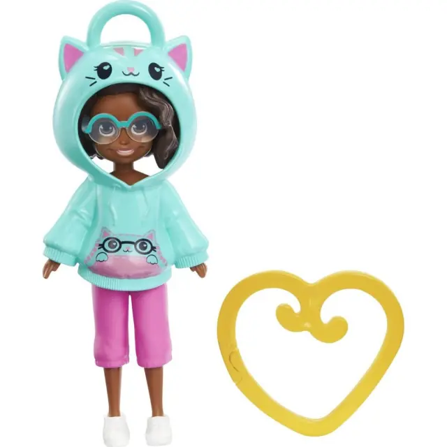 Mattel Polly Pocket: Hoodie Buddy - Cat Dark Skin Doll (HKV99)