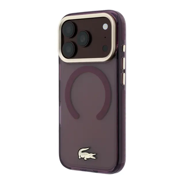 Lacoste PC/TPU Frosted Finish Gold Logo MagSafe Case for iPhone 18 Pro Max Burgundy 2
