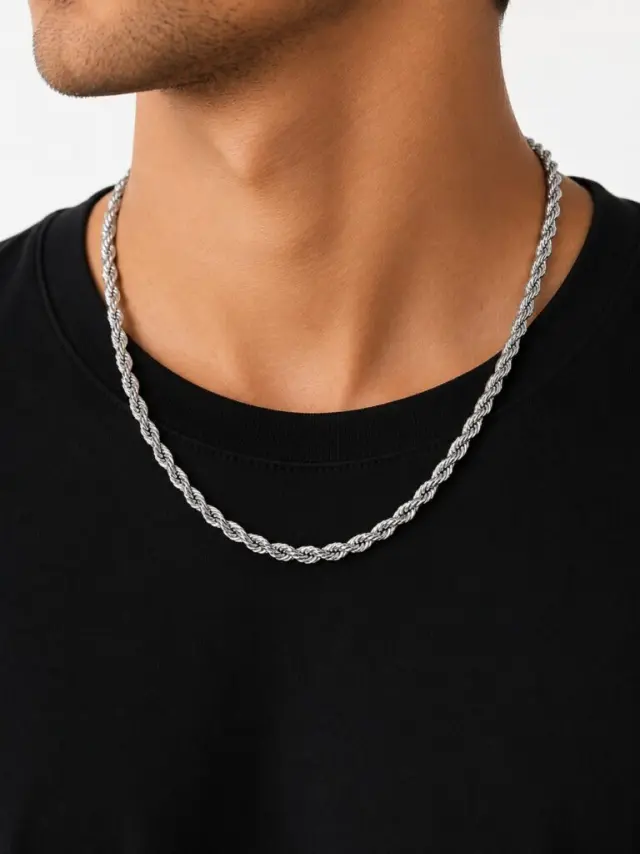 Ghetto Silver Rope Chain Necklace – 50cm 2