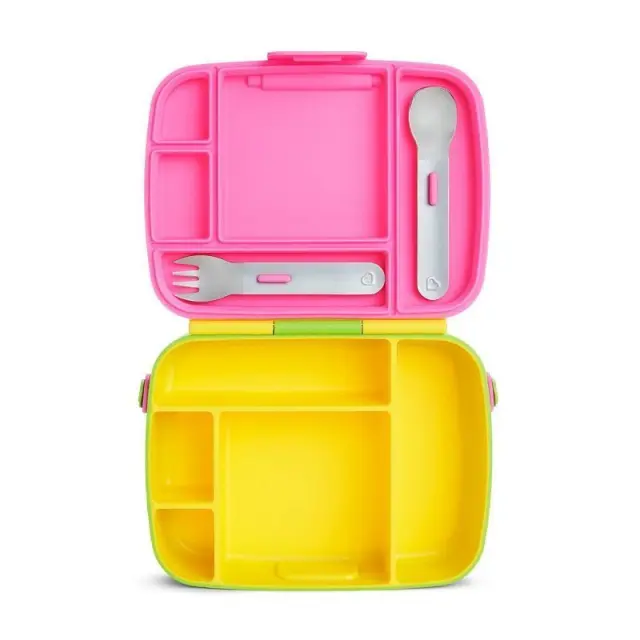 MUNCHKIN Bento Lunch Box, Φαγητοδοχείο με Κουταλοπήρουνα, Κίτρινο- Ροζ 2