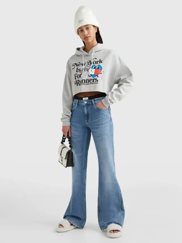Tommy Hilfiger - Cropped Γυναικείο Φούτερ με Κουκούλα DW0DW14872-PJ4 Γκρι 2